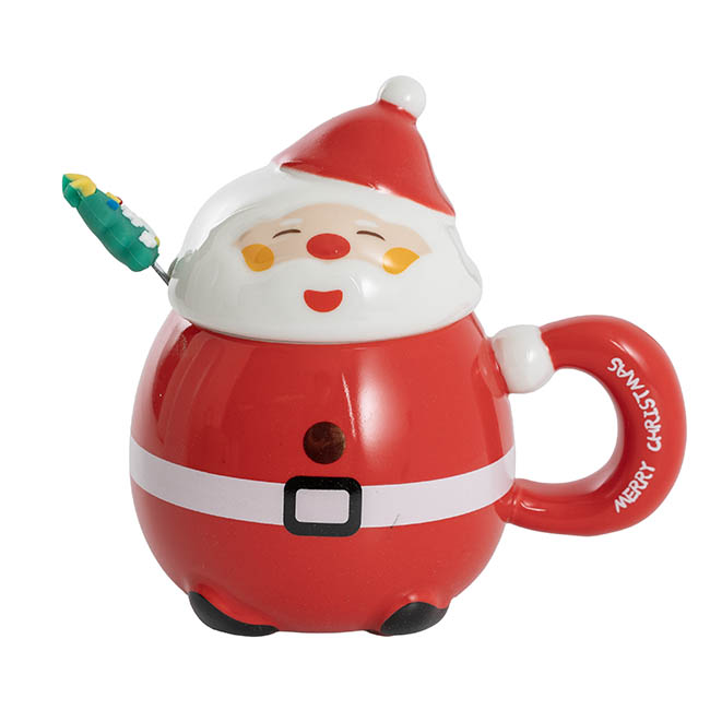 Jolly Happy Santa Ceramic Mug with spoon