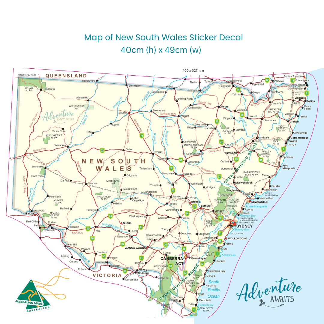 Map of New South Wales Sticker – Peel & Stick Australia Travel Map