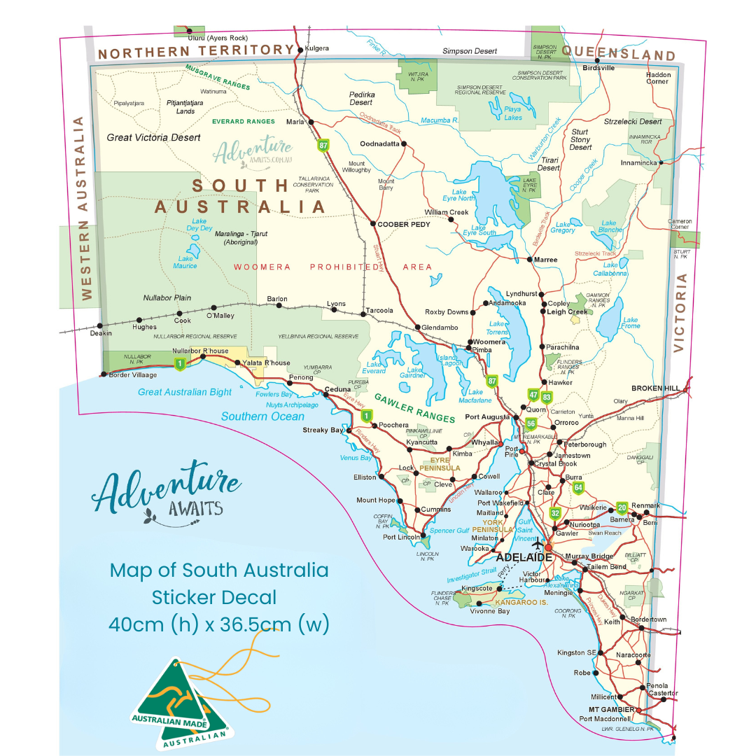 Map of South Australia Sticker – Peel & Stick Australian Road Trip Map