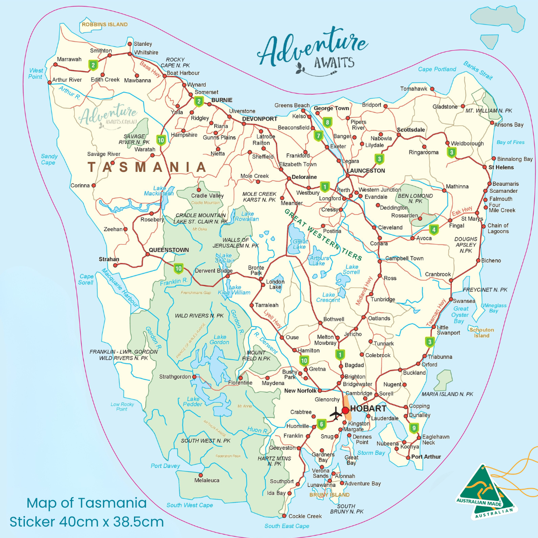 Map of Tasmania Sticker | Travel Tracker for Aussie Adventures