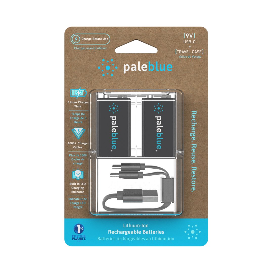 Paleblue USB Rechargeable Batteries | 9V x 2 Pack