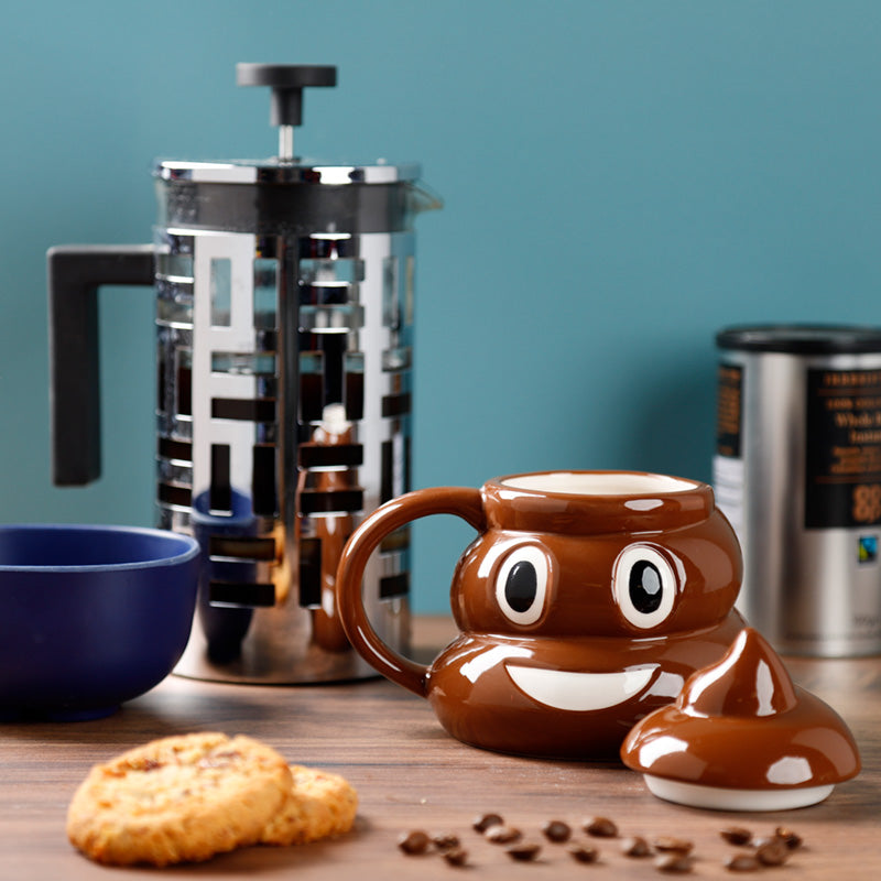 Funny Poop Emoji Ceramic Mug with Lid – 460ml Novelty Coffee Cup