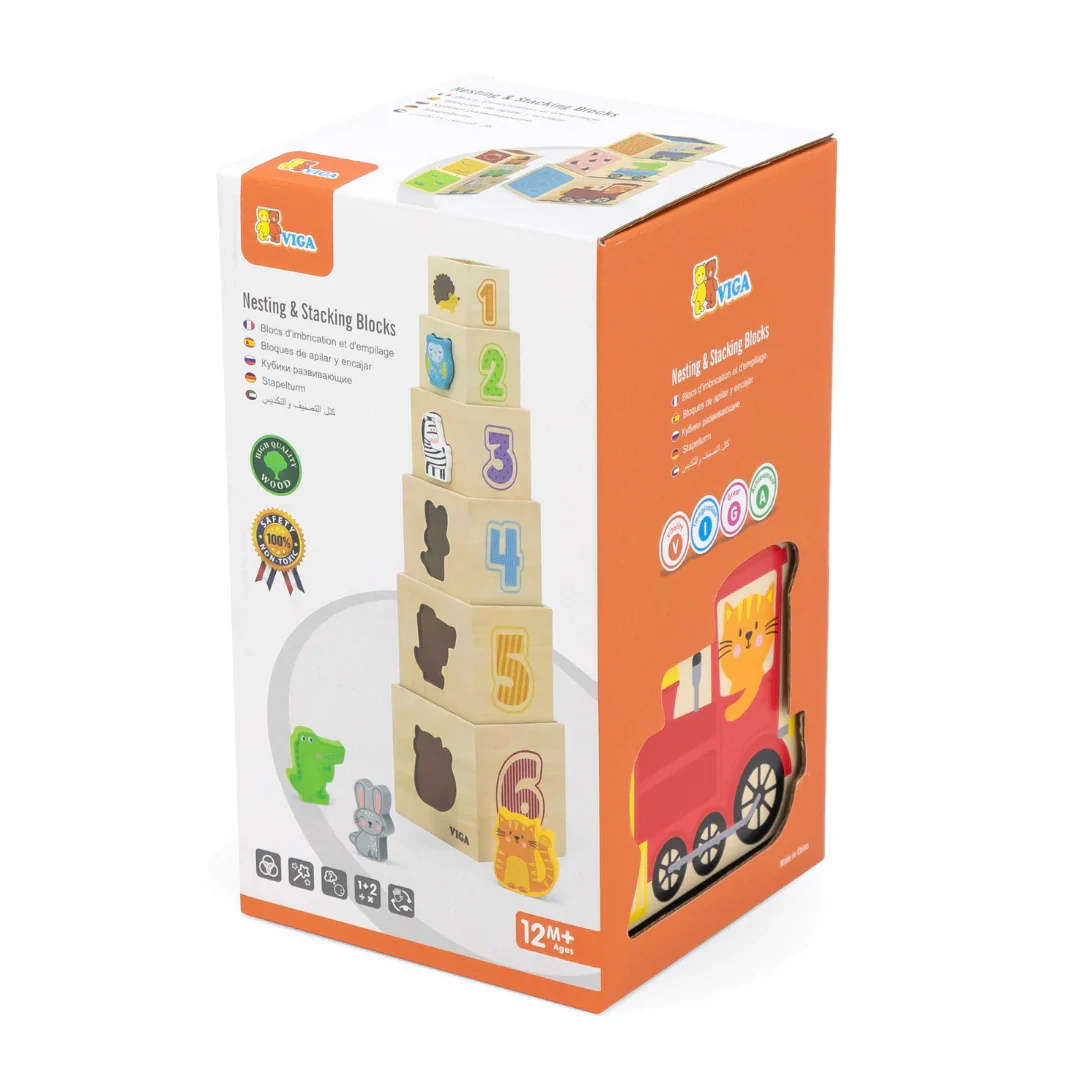 VIGA Toys | Nesting & Stacking Blocks | Natural Train