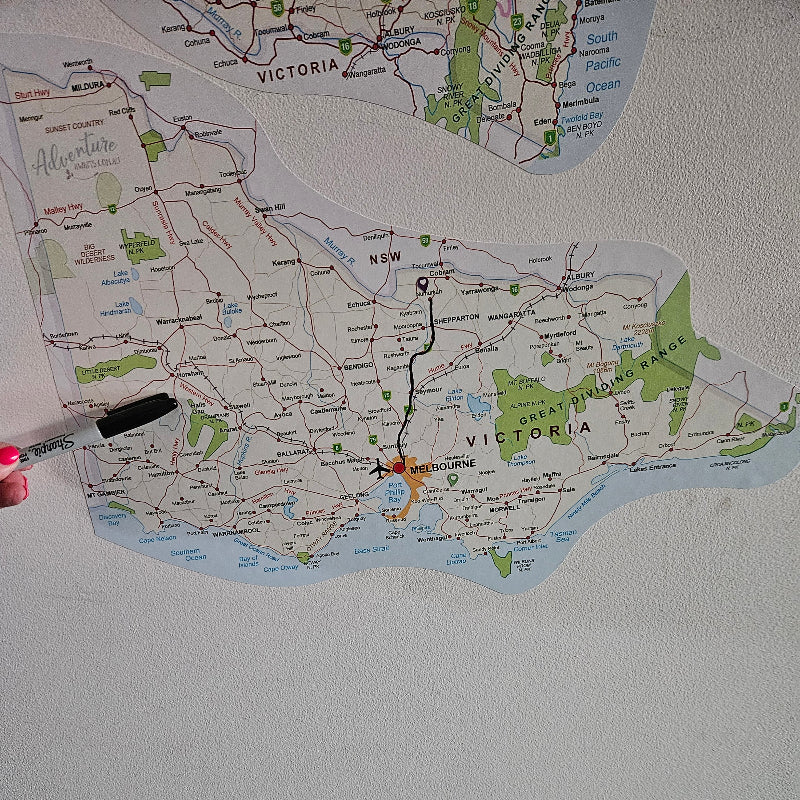 Map of Victoria with a marker on a light gray background