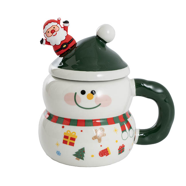 Smiley Snowman Ceramic mug with spoon
