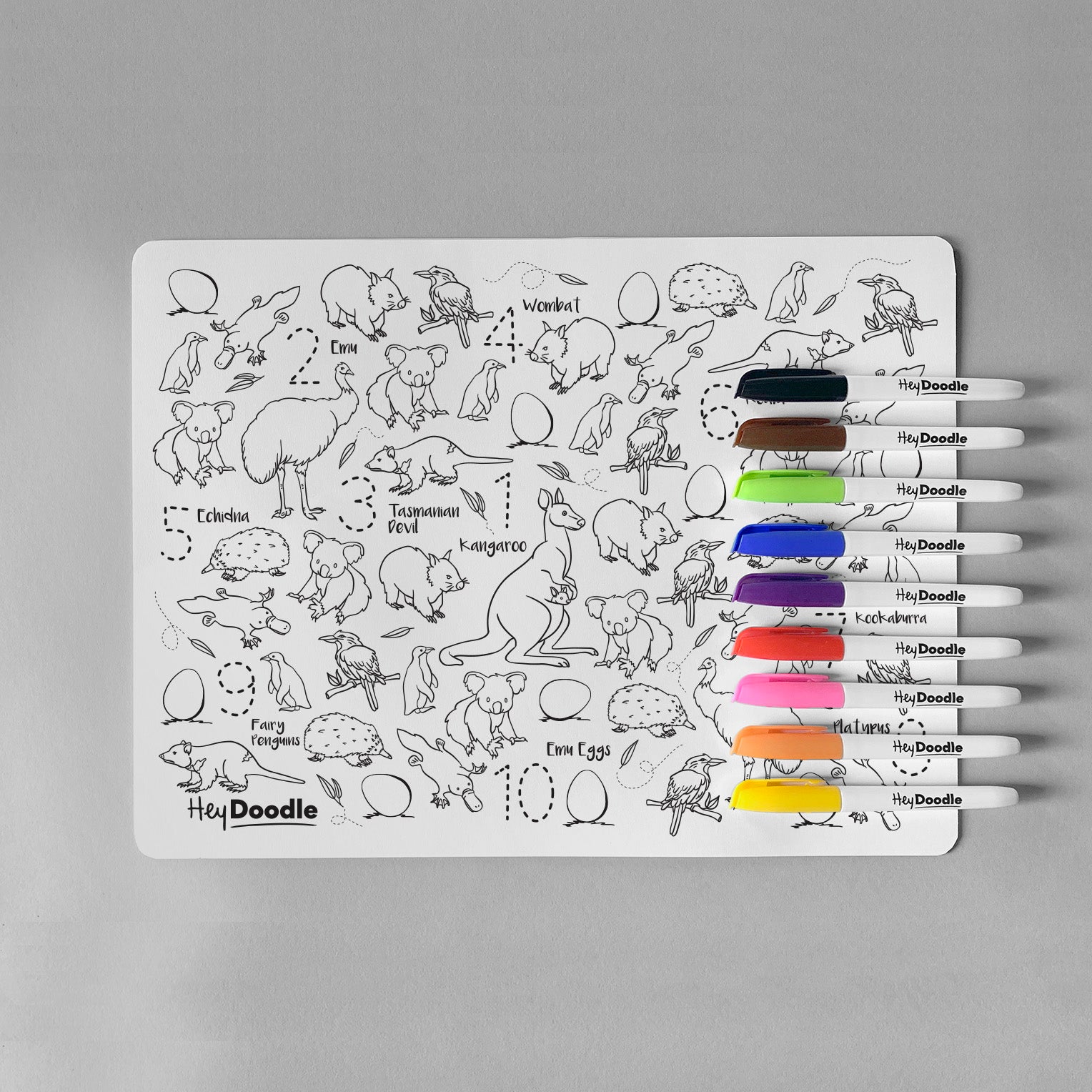 HeyDoodle Classic Silicone Mat | 123 Aussie Animals