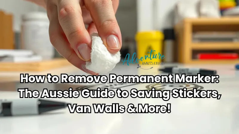 Hand removing permanent marker with a white cloth — Adventure Awaits guide to removing marker from stickers, van walls and more