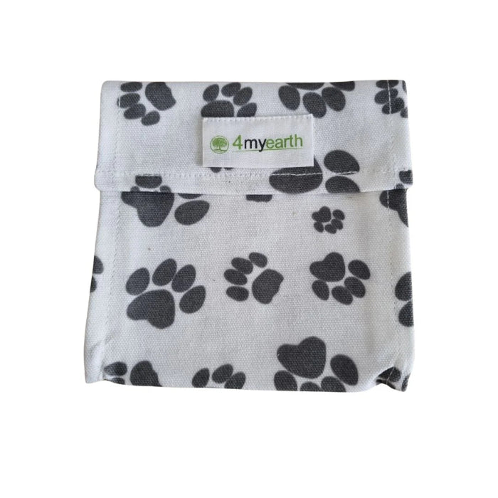 Reusable pet wash bar pouch with black paw print pattern and secure flap closure, eco friendly storage for pet care at home or travel Adventure Awaits
