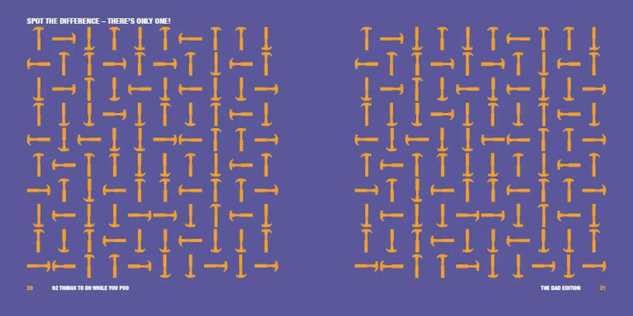 Spot the difference puzzle spread from 52 Things to Do While You Poo Dad Edition — Adventure Awaits