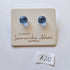 Pair of blue glass earrings on a 'Glass by Samantha Abbott Australia' card with a label 'A20'.
