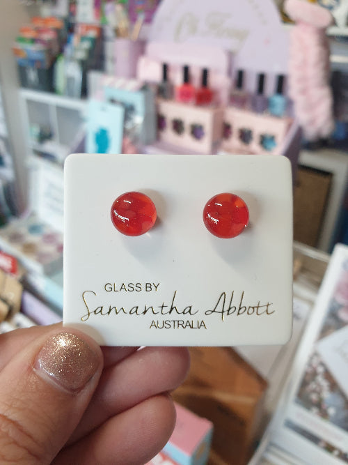 Samantha Abbott Glass Earrings Red colour held in store