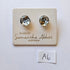 Pair of round earrings on a 'Glass by Samantha Abbott Australia' card with a white background.