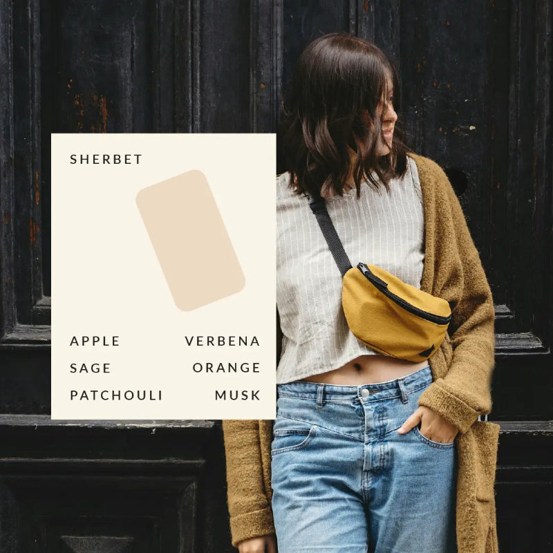 Sherbet solid perfume scent card with apple, verbena, sage, orange, patchouli and musk — Adventure Awaits
