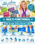 Adventure Awaits multi-functional cooling towel guide showing how to soak, wring, shake and wear the towel, with illustrations of eight ways to wear it.