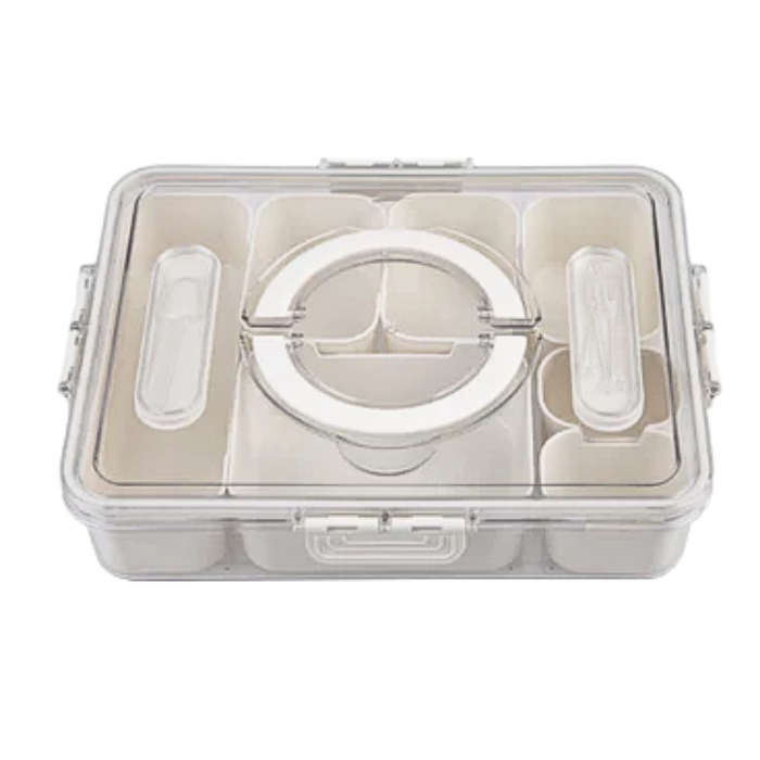Cream compartment lunch box with clear locking lid and carry handle — Adventure Awaits