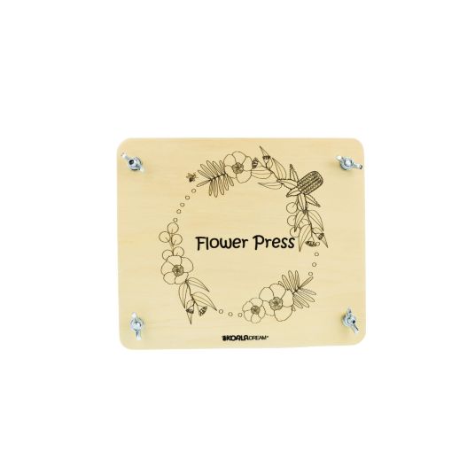 Wooden Australian Flora Flower Press with botanical line art and metal wing nuts, Adventure Awaits