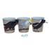 Three cups with bird illustrations on a white background, featuring a cockatoo, a parrot, and a magpie.