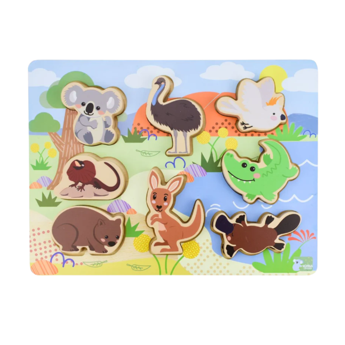 Australian animal wooden puzzle with eight native wildlife pieces for kids — Adventure Awaits