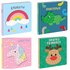 Four colourful silicone pop it board books with rainbow, dinosaur, unicorn and reindeer designs — Adventure Awaits