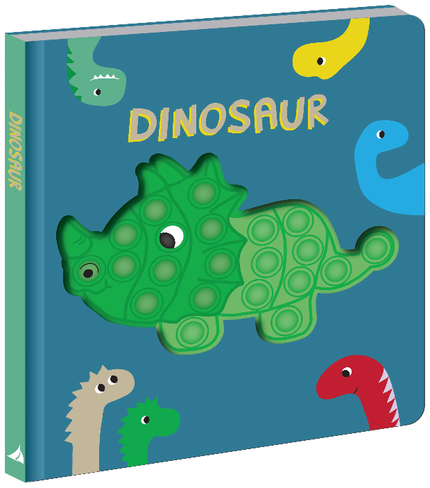 Dinosaur silicone pop it board book with green dinosaur, fun sensory toy for kids travelling — Adventure Awaits
