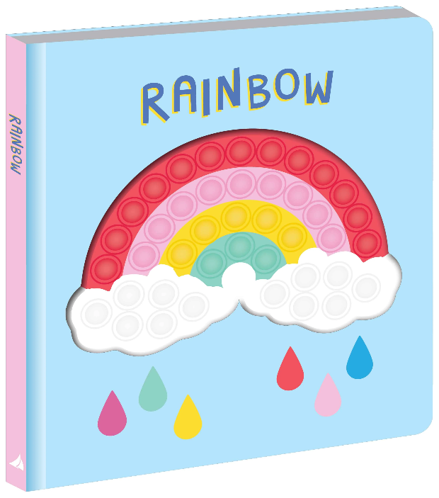 Rainbow silicone pop it board book with colourful bubbles and raindrops, calming kids travel toy — Adventure Awaits