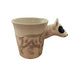 Cream ceramic bull terrier mug with sculpted dog head handle and illustrated body — Adventure Awaits