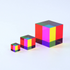Three CMY Cubes in Mini, Original and Mega sizes with vivid transparent colour panels, Adventure Awaits