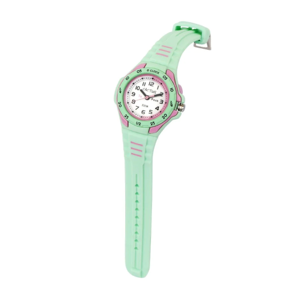 cactus mentor watch in mint and pink undone on white background
