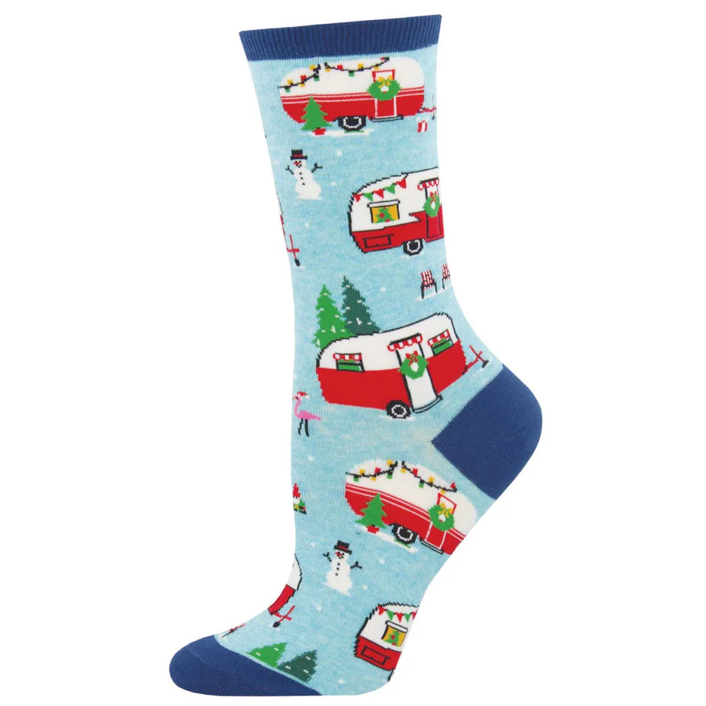 Sock Smith | Christmas Campers Blue Heather Ladies Socks Size 5-10.5