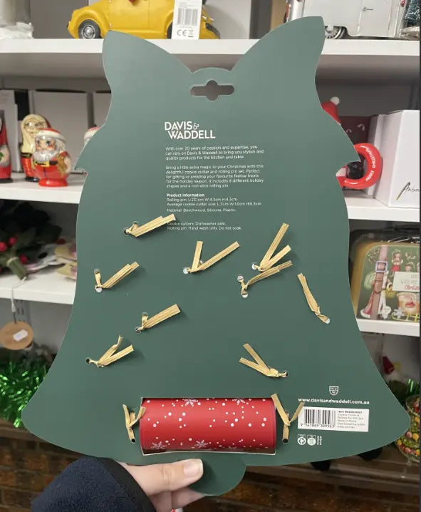 Back of Christmas cookie cutter and rolling pin gift set with care details — Adventure Awaits