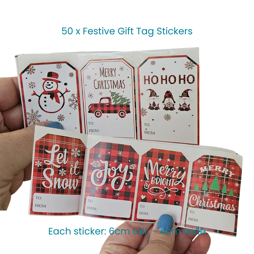 Festive Christmas Gift Tag Stickers | 50 Pack