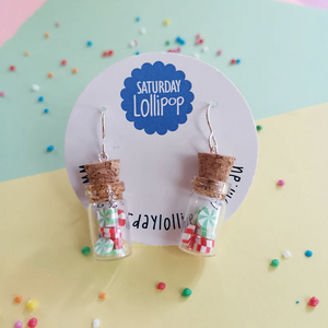 Saturday Lollipop Dangle Earrings | Christmas Mints Lolly Jar