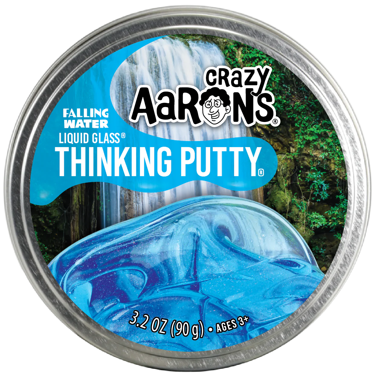 Crazy Aaron's Thinking Putty | 4" Tin | Falling Water Liquid Glass