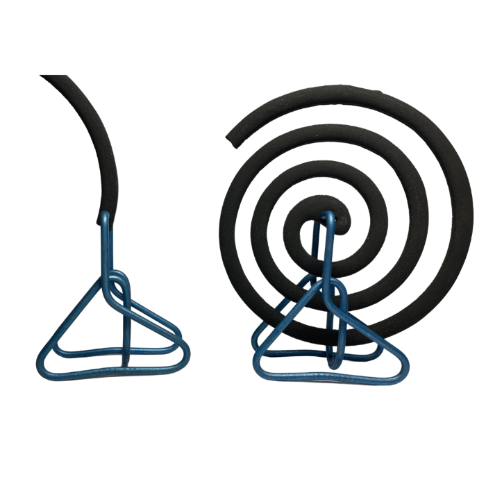 Hand holding a flat-packed Crochead FNQ Blue mozzie coil holder — compact and easy to pack for camping — Adventure Awaits