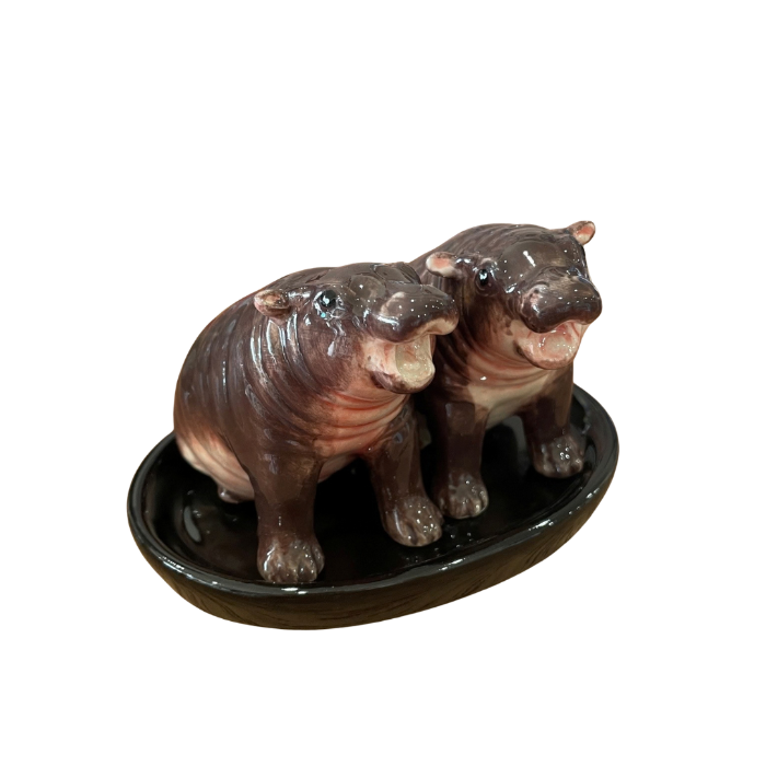 Ceramic baby hippo salt and pepper shaker set