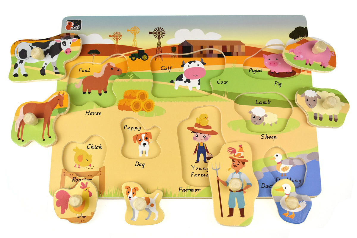 2 in 1 Wooden Peg Puzzle Australian Farm Animals Adventure Awaits