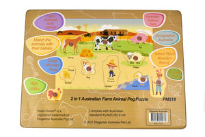 2 in 1 Wooden Peg Puzzle | Australian Farm Animals
