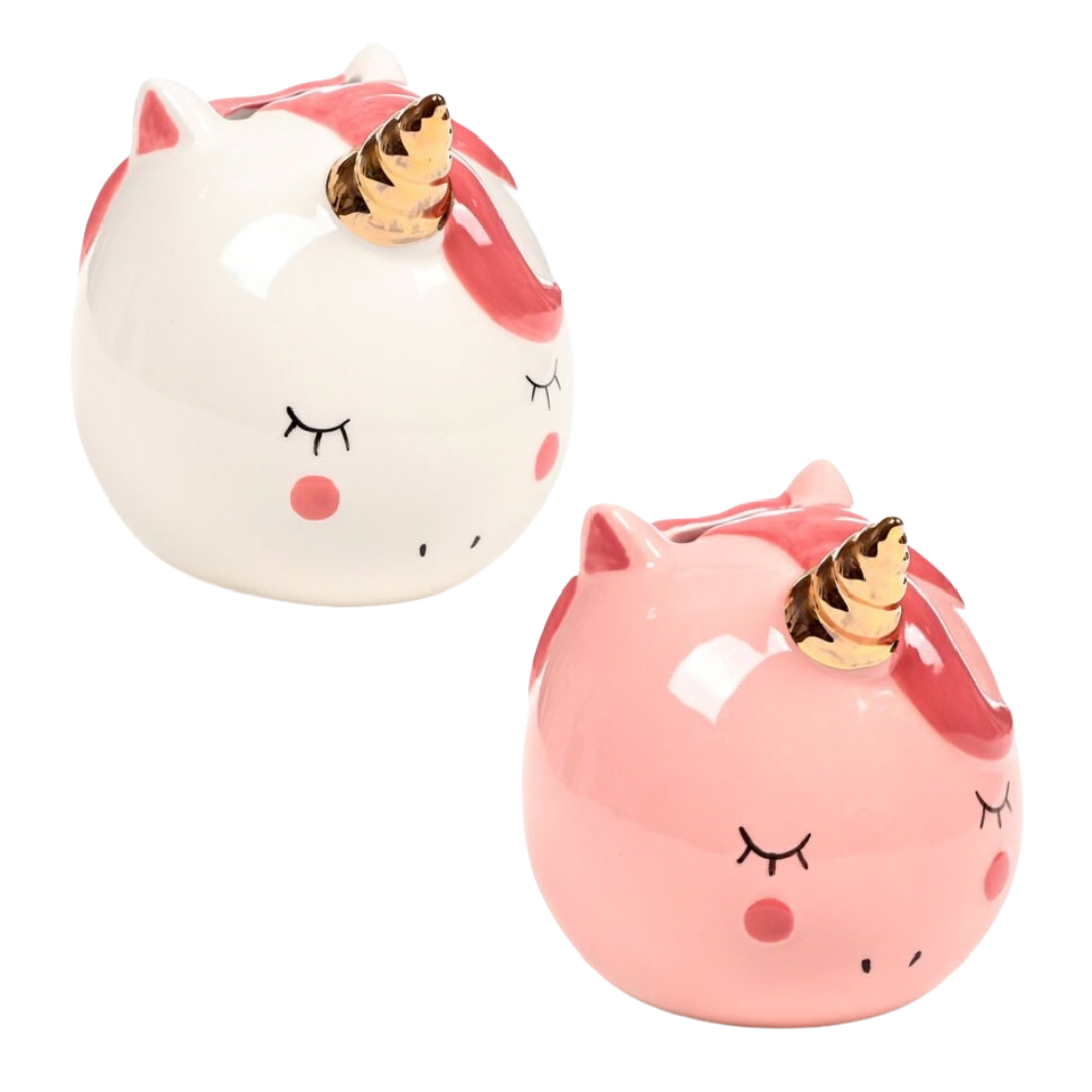 Ceramic white and pink unicorn money boxes