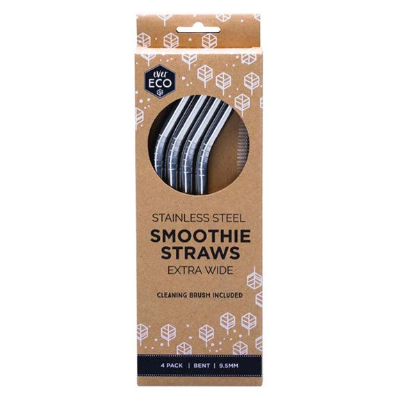 Ever Eco stainless steel extra wide smoothie straws 4-pack in cardboard box — Adventure Awaits