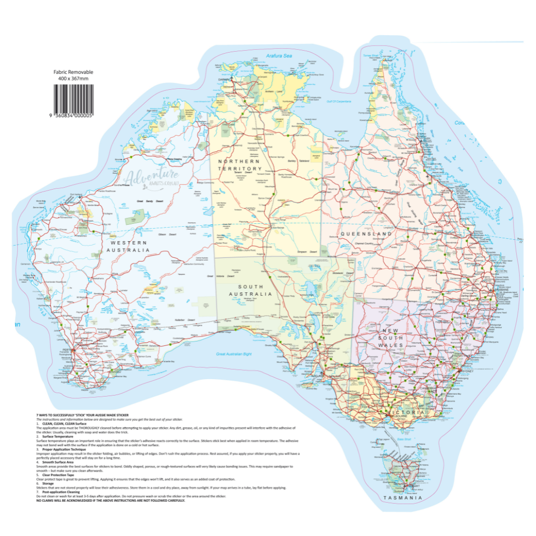 Map of Australia Sticker Decal | UV Outdoors OR Fabric Removeable