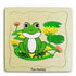 Fun Factory wooden frog puzzle showing a frog on lily pads with flowers — Adventure Awaits