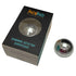 Silver gyroscope fidget shown beside packaging on white background