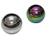 Kaiko gyroscope spinning desk toy in silver and oil slick on white background