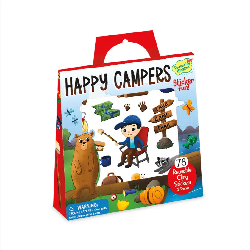 Happy Campers reusable cling sticker book with 78 camping stickers — Adventure Awaits