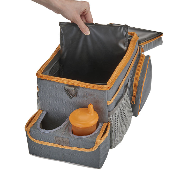 Adventure Awaits High Road CarHop seat cooler and organiser with insulated compartment, side pockets and cup holder tray