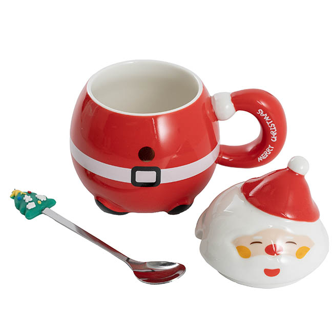 Jolly Happy Santa Ceramic Mug with spoon