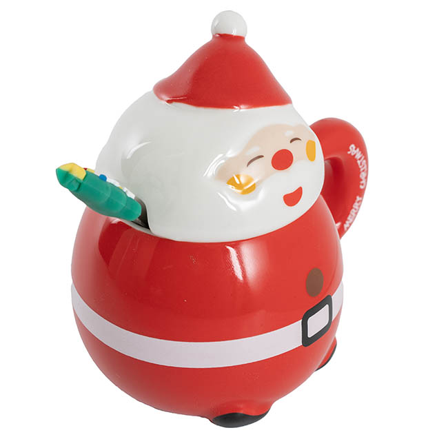 Jolly Happy Santa Ceramic Mug with spoon