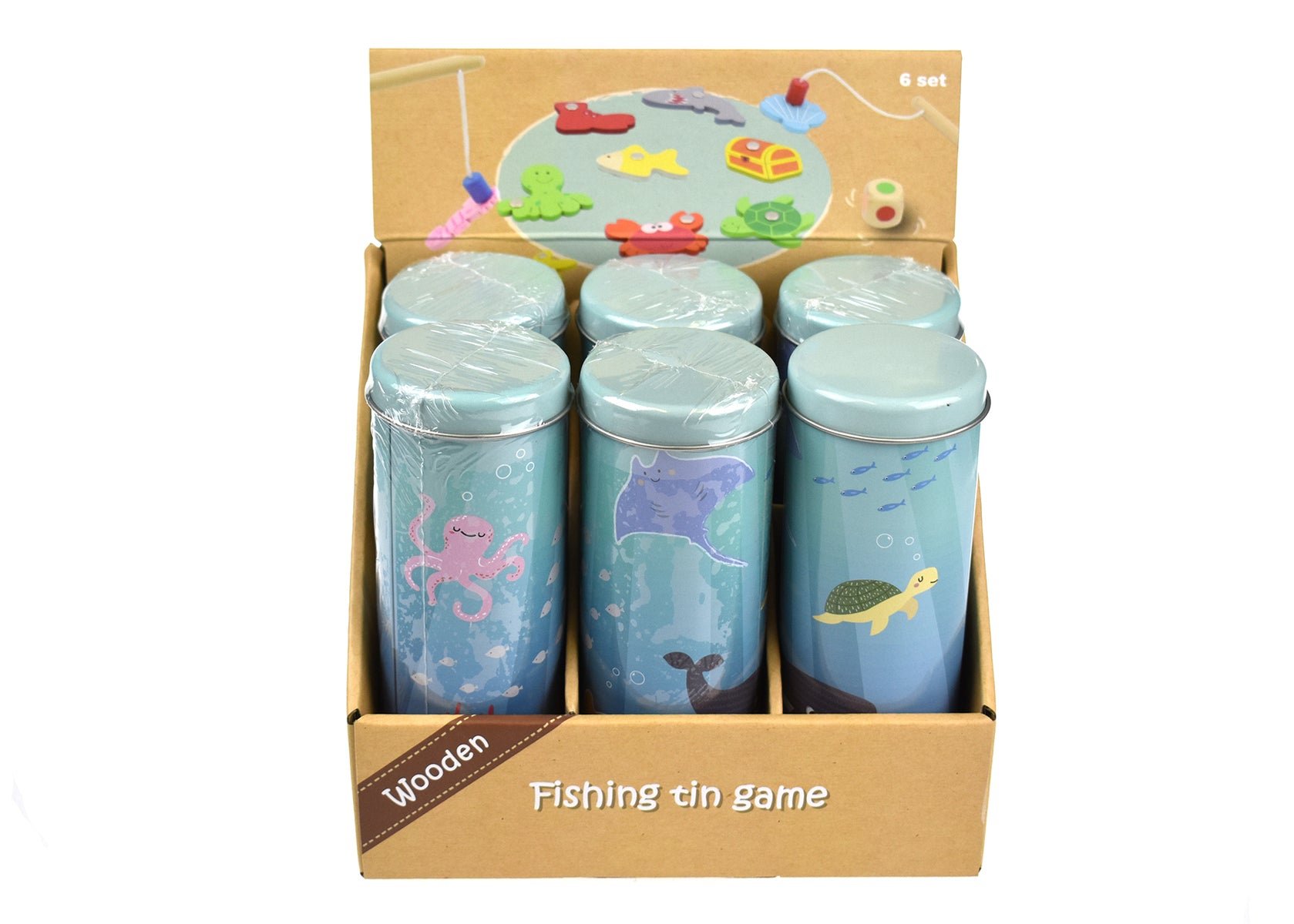 Wooden Fishing Game in a Tube Tin