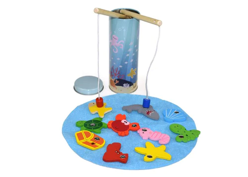 Wooden Fishing Game in a Tube Tin