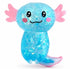 Blue glitter axolotl sensory toy with smiling face, pink gills and curved tail — Adventure Awaits